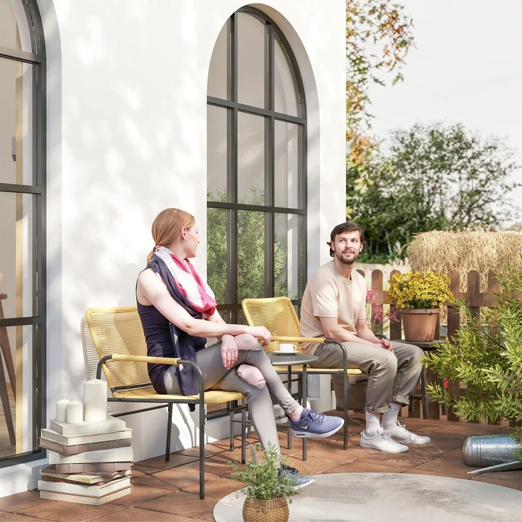 3-tlg. Rattan Bistroset, Sitzgruppe, Gartengarnitur mit 2 Gartensesseln, Couchtisch 54 x 66 x 76 cm Gelb--Gelb--76x54x66cm--YOUDENOVA – Bild 9