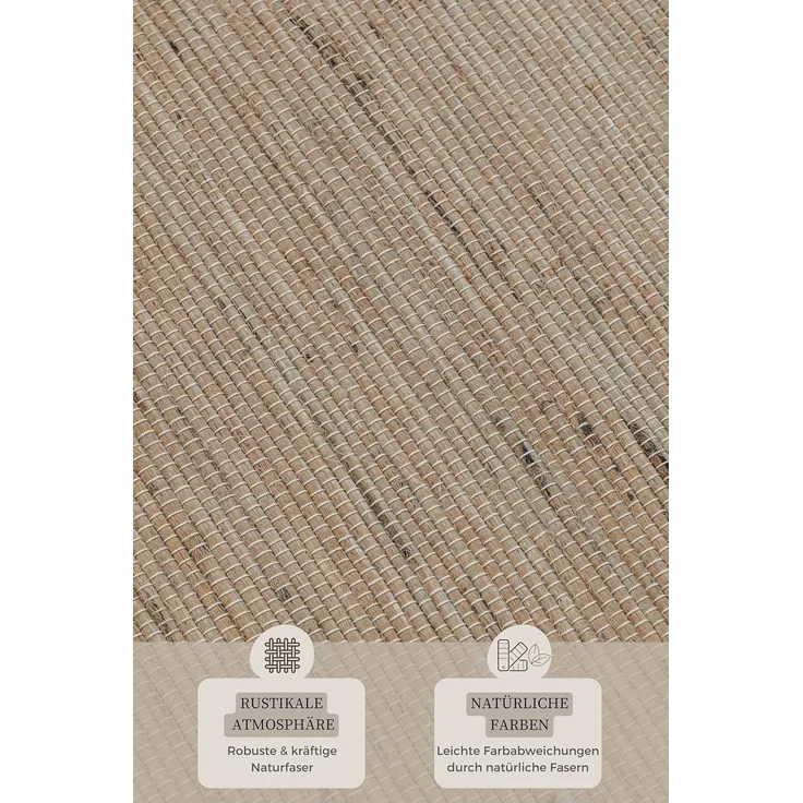 HANSE Home Teppich Dhaka Juteteppich, rechteckig, Höhe: 5 mm, Läufer, handgewebt, Jute, Wolle, Natur, Wohnzimmer, Flur, Klassisch – Bild 4