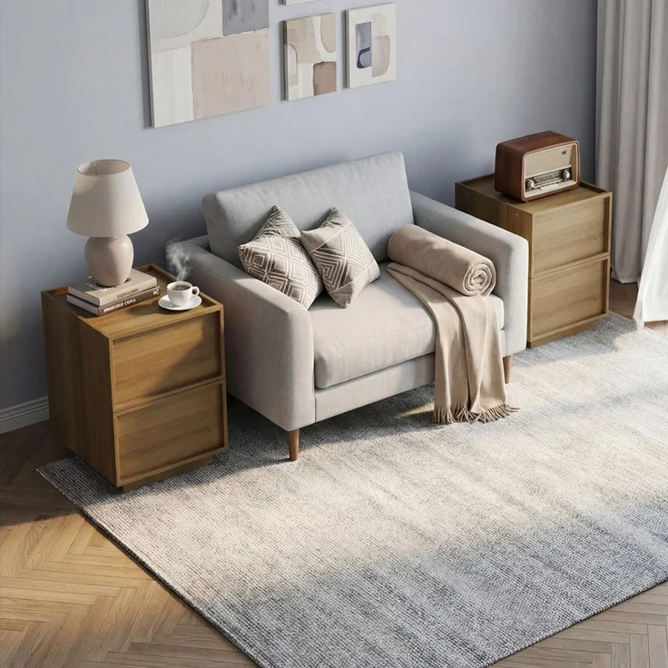 BBWL Nachttisch 1/2 St,2 Schubladen modern grifflos Holz MDF, Beistelltisch Schlafzimmer, Nachttisch Eiche kompakt stabil Staurau – Bild 1