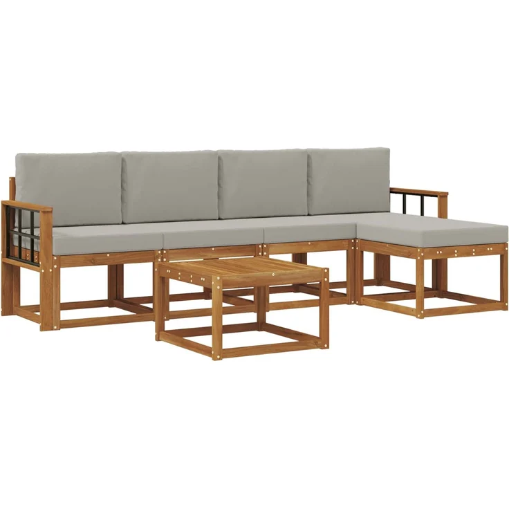 vidaXL Outdoor-Sofagarnitur 6 stk. 5-Sitzer Natur und Hellgrau 3366299 – Bild 2