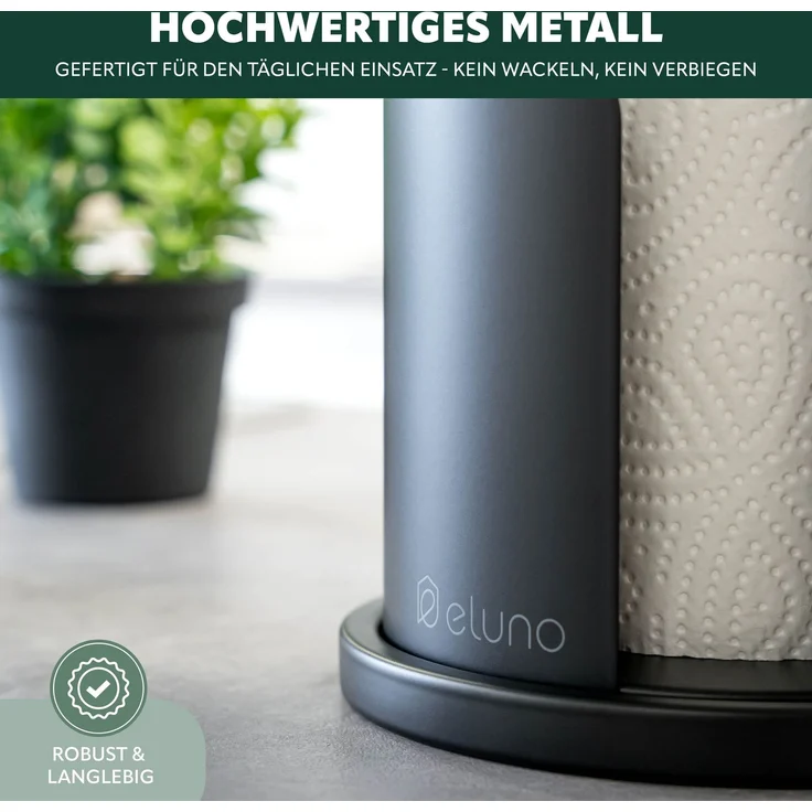 eluno Küchenrollenhalter bis 28 cm oder 3 Toilettenpapierrollen aus Edelstahl und Metall, schwarz, ca. Ø 15,5 x 31 cm – Bild 6