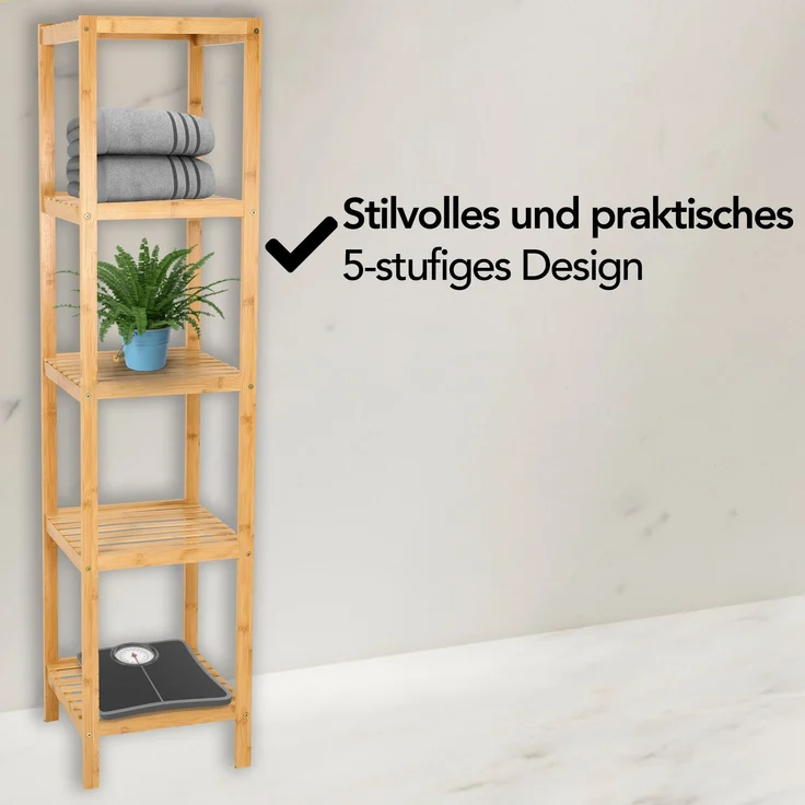 Brixy Badezimmerregal - Badezimmerschrank - 5-lagig - 141x33x33cm - Badezimmerschrank - Bambus – Bild 7