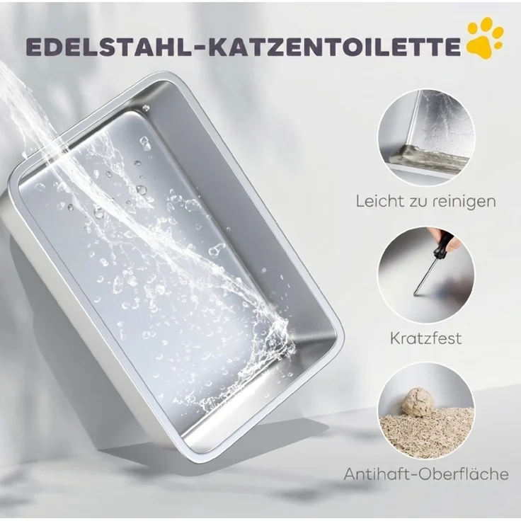 Katzentoilette aus Edelstahl mit Deckel, 60,2x40,2x43,3 cm, Hellgrau – Bild 4