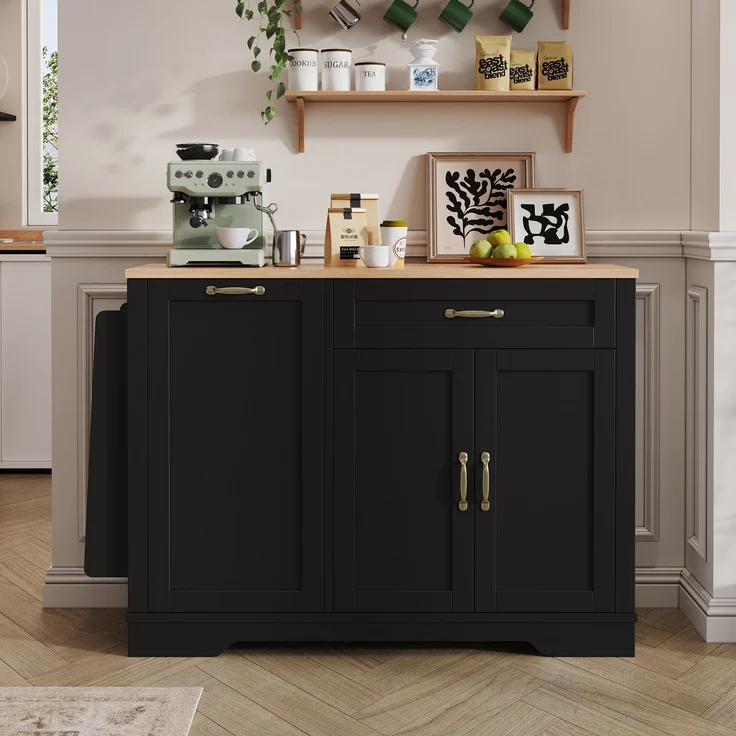 Merax Sideboard mit 3 Türen und einer Schublade, Buffetschrank mit ausziehbaren Regalen für Esszimmer, Wohnzimmer und Küche (Schwarz) – Bild 2