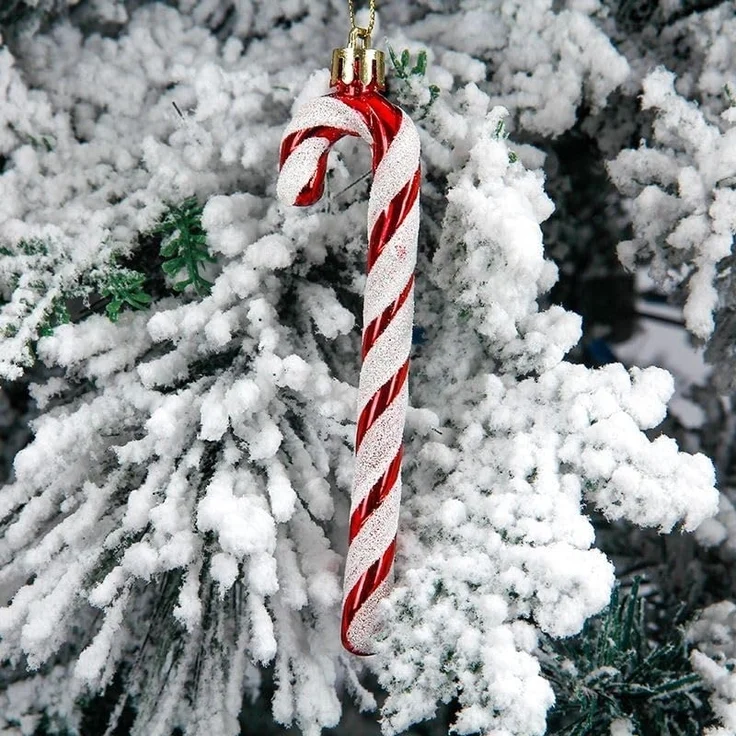 6er-Set – Zuckerstangen-Baumkugeln, glänzende Weihnachtsdeko aus Kunststoff (Rot) – Bild 4