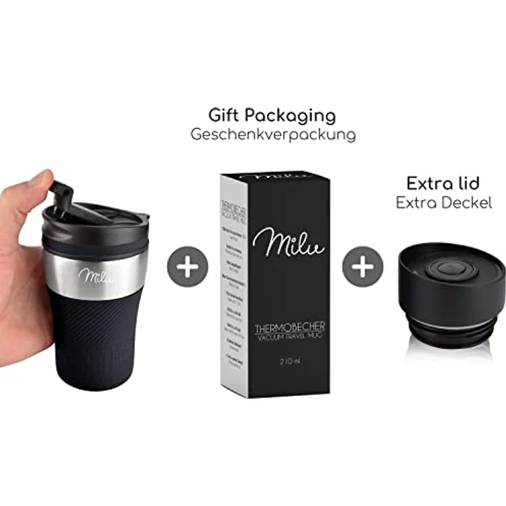 Milu Thermobecher Kaffee to go, 210ml Kaffeebecher, Trinkbecher aus Edelstahl, schwarz – Bild 8