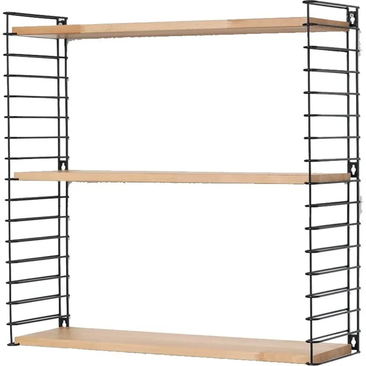 METALTEX 377607336 Bücherregal TOMADO mit 3 Ablagen aus Buchenholz u. Seitengittern in schwarz / Hängeregal / TOMADO-Regalsystem