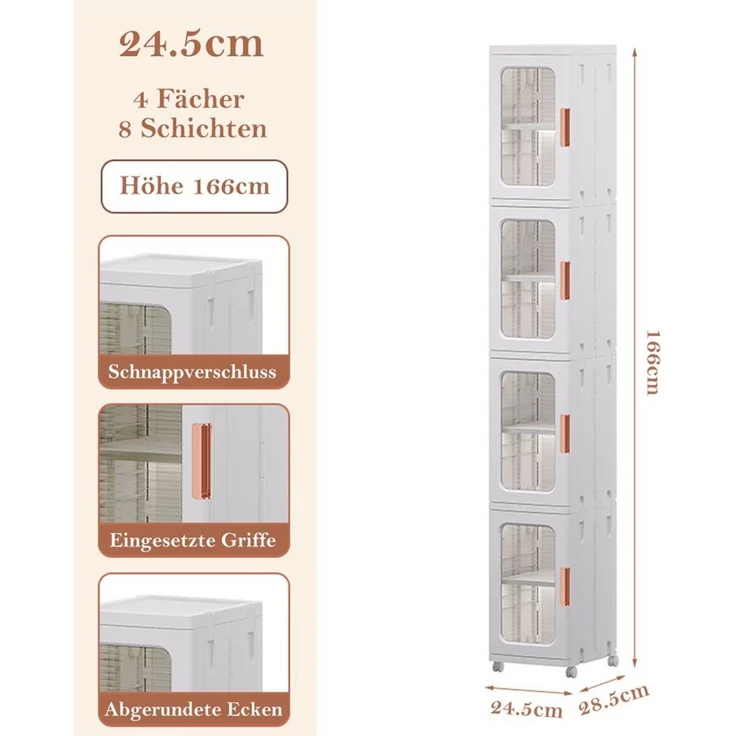 TUWENA Badkommode 3/4 Etage Badezimmerschrank, Schmal Badschrank Hochschrank mit Rädern, Schrank Toilettenpapier, Platzspare Kunststoffschrank, Beistellschrank – Bild 2