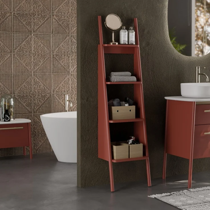 BADEDU TANA Badregal 40 cm breit, Rot matt, 4 Ablagen – Bild 2