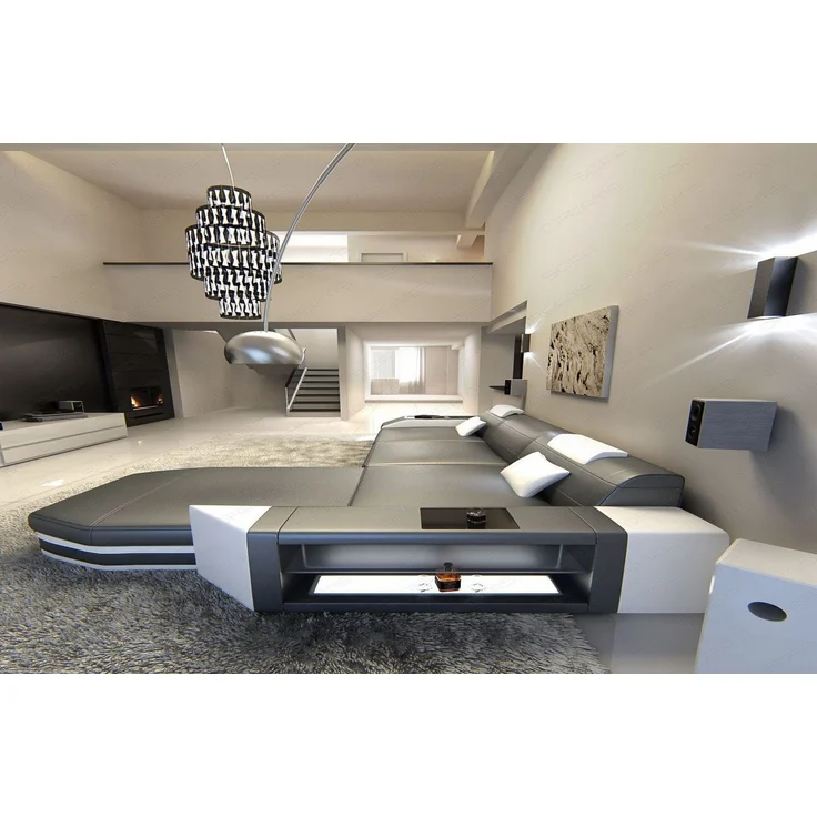 Ecksofa Prato L-Form in Leder - Büffelleder - grau-weiß - Rechts – Bild 3