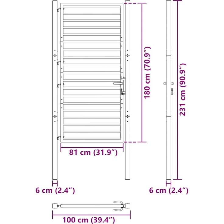 vidaXL Gartentor Abschließbar Schwarz 100x180 cm Aluminium 42004149 – Bild 10
