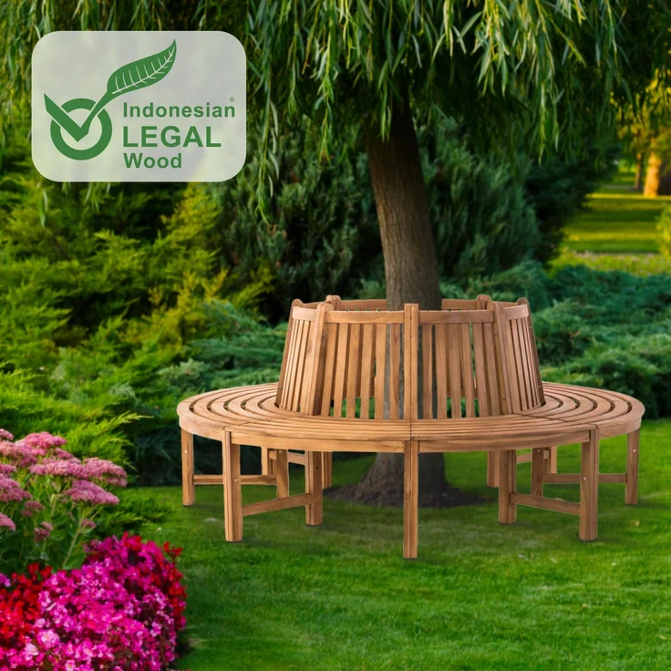 Baumbank SUTOR - Holz Teak 200x200x89.5 cm | Kreisrunde Sitzbank Mit Lehne Baumbank Gartenbank Für Baum – Bild 7