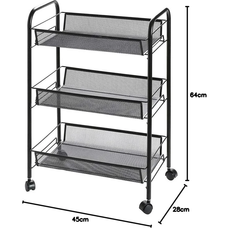 Home Collective Küchenregal Rollwagen mit 3 Ebenen, Platzsparend, 3-stöckiger Schrank auf Rollen, geräumige Regale im modularen Design, 27,5x45x63,5 cm, Schmal, schwarz – Bild 2