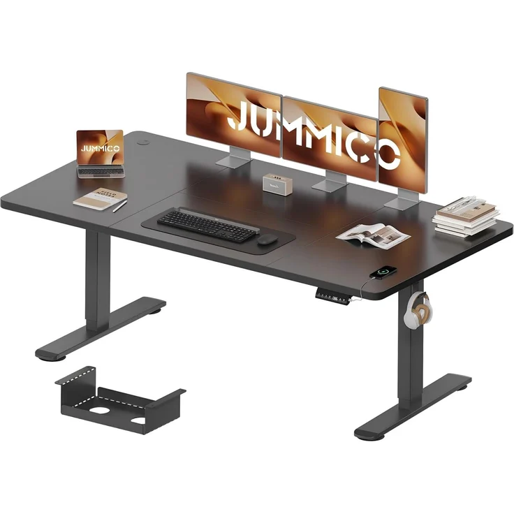 JUMMICO Schreibtisch elektrisch höhenverstellbar mit Kabelwanne & USB-Buchse, Schwarz, 180x80 cm