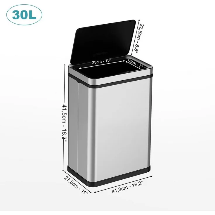 Ribelli Mülleimer Edelstahl Mülleimer Abfalleimer mit Sensor, 30L Mülltrennsystem Silber