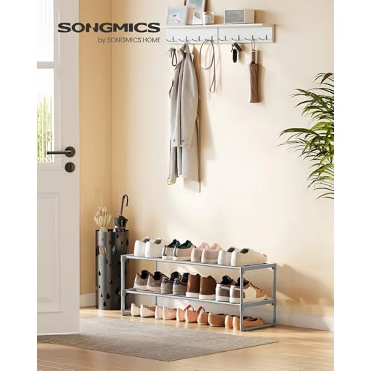 Songmics Schuhregal mit 2 Ebenen, Schuhständer aus Metall, Schuhaufbewahrung, Schuh-Organizer für 8-10 Paar Schuhe, stapelbar, für Flur, Wohnzimmer, Schlafzimmer, 30 x 92 x 34 cm, grau LSA012G01 – Bild 3