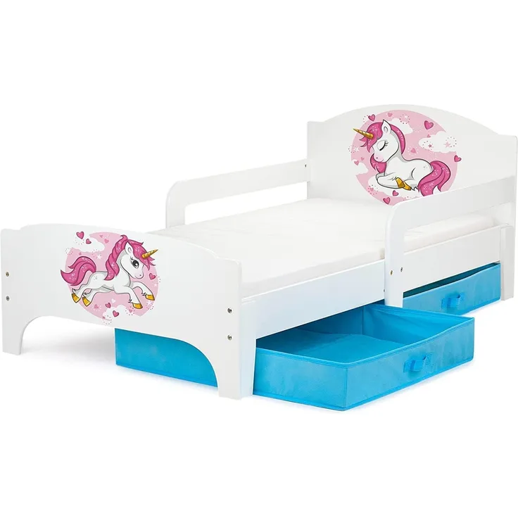 Holz Kinderbett - SMART - 140x70 Funktionsbett Einzelbett Mit Matratze, Thema: Lovely Unicorn