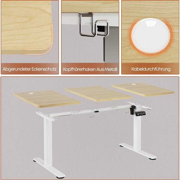 Devoko Hohenverstellbarer Schreibtisch Holzwerkstoff Beige 100 x 60 x 73-118 cm – Bild 4