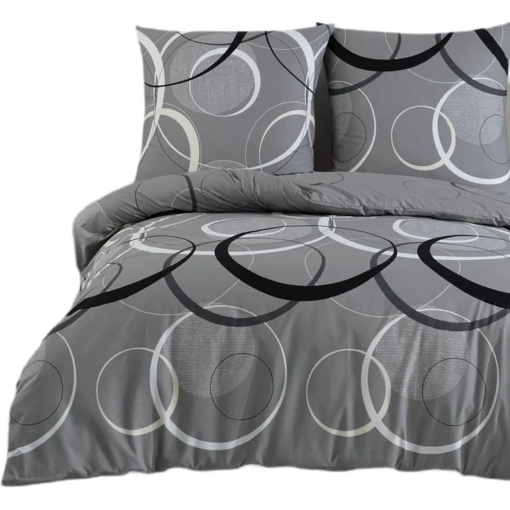 Buymax Bettwäsche Wave, Bettgarnitur, Bettbezug Set, Renforcé: 100% Baumwolle, 2 teilig, mit Reißverschluss, gemustert, Kreise, Grau, Schwarz, 155x220 cm – Bild 1
