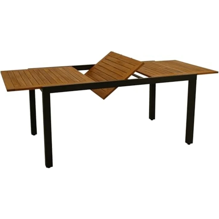 DEGAMO Garten-Essgruppe MILOS 9-teilig, 8x Klappsessel, 1x Ausziehtisch 150/200x90 cm, Alu anthrazit + Akazie – Bild 3