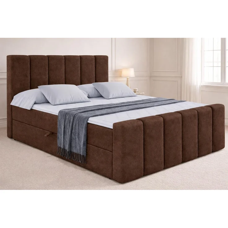 KRISAN MÖBEL Polsterbett JULIETT 120 x 200 cm mit Stauraum, Bettkasten, gepolstertem Kopf- und Fußteil, modernes Doppelbett, in Braun inkl Topper Bronze – Bild 3