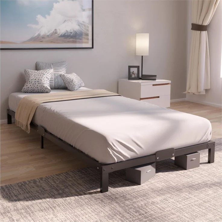 Dreamzie Bett 90x200 aus Metall - Bettgestell 90x200 für Matratze Einzelbett, Höche 25 cm - Robust, Leichte Montage, Umfangreicher Stauraum - Schwarzer Lattenrost – Bild 1
