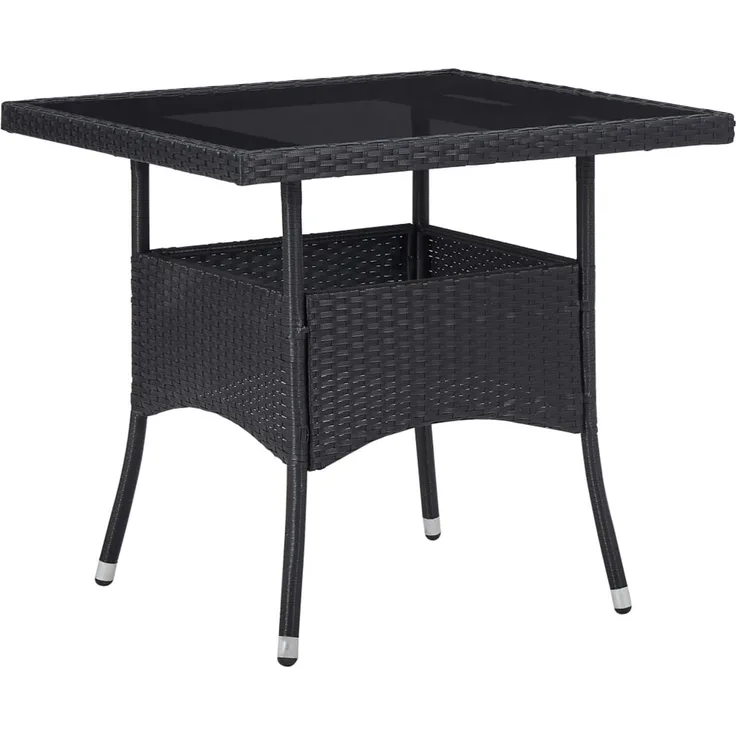 Gartentisch, Esstisch, Küchentisch Schwarz Poly Rattan und Glas