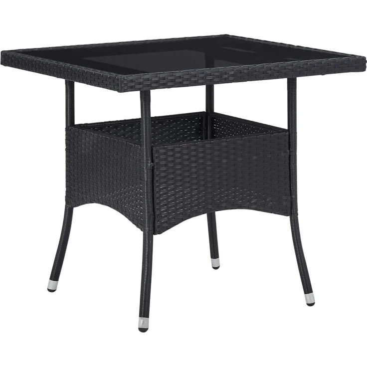 Gartentisch, Esstisch, Küchentisch Schwarz Poly Rattan und Glas – Bild 1