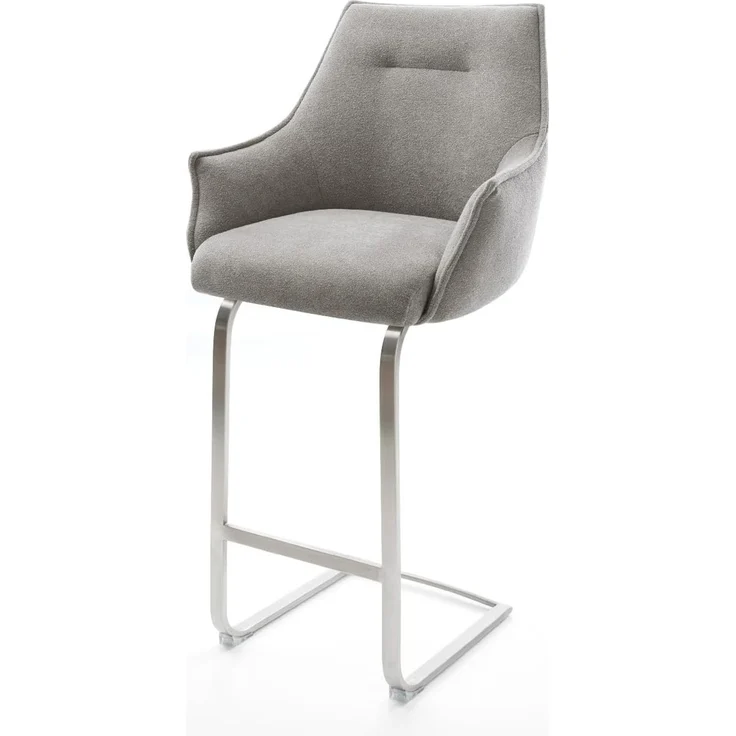 Barstuhl Alja-Flex Strukturstoff Soft Grau Freischwinger Flach Edelstahl Silberfarben Taschenfederkern – Bild 2