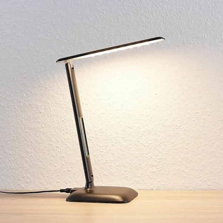 Lindby Ludmilla LED-Tischlampe, dimmbar mit Digitalanzeige, Farbwechselfunktion, Thermometer und USB-Port, schwarz – Bild 5