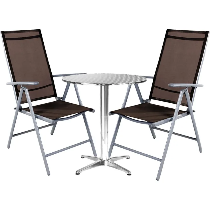 Bistro Sitzgarnitur Bistrogarnitur 3-teilig Silbergrau / Schokobraun