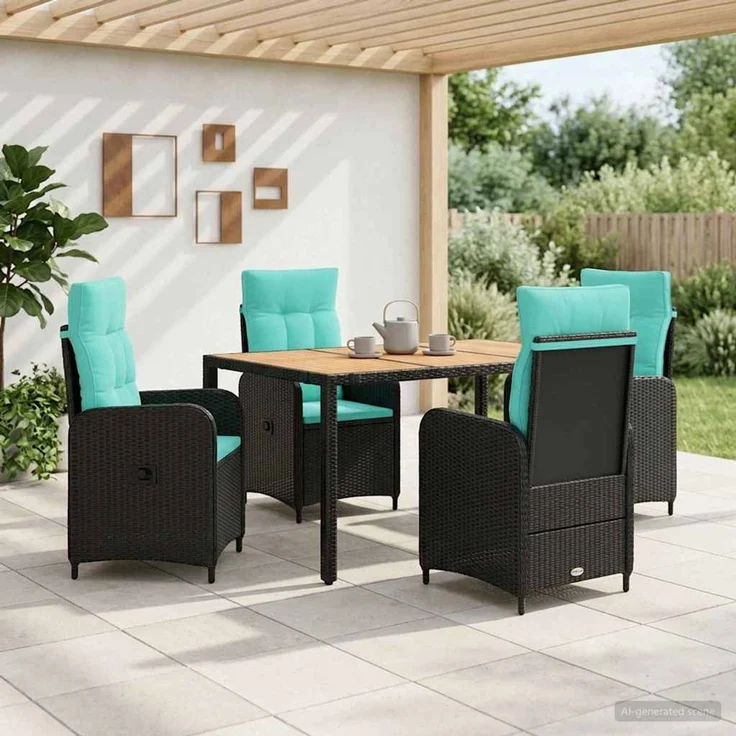 vidaXL Outdoortisch-Set 5 stk. Black and Turquoise 150 x 90 x 75 cm 3422272 – Bild 1