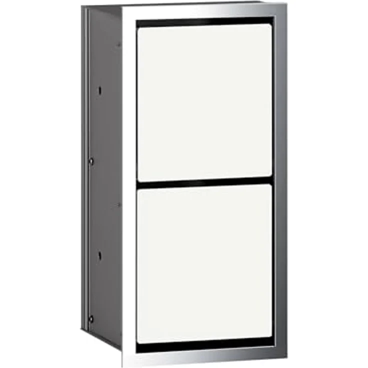 Emco Asis 150 Unterputz-WC-Papier-Modul, Badezimmerschrank mit Toilettenpapierhalter für unsichtbaren Stauraum, Hochschrank mit 2 Fächern aus Aluminium, optiwhite – Bild 1