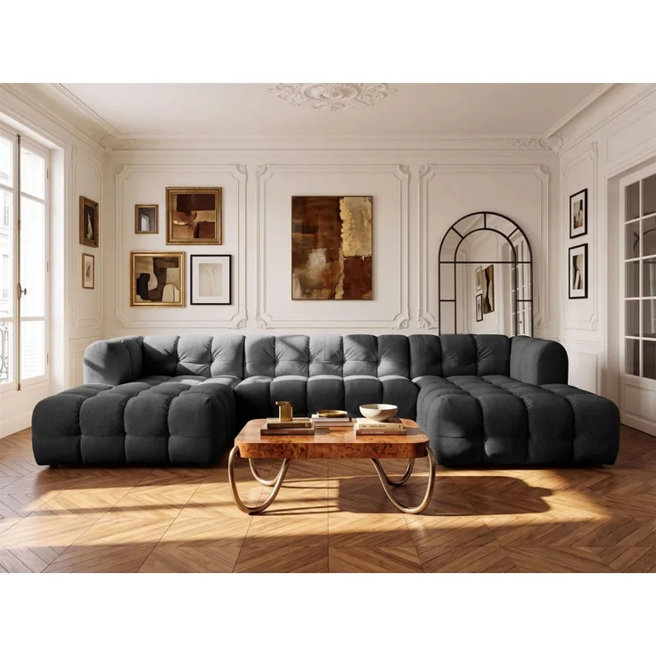 Wohnlandschaft Sofa U-Form SOLVIE in Stoff Moly Anthrazit