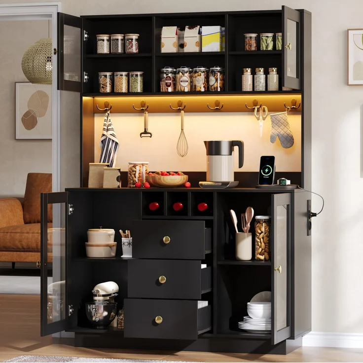 Küchenschrank 120 x 40 x 170 cm in Schwarz mit RGB-LED-Beleuchtung und Schubladen – Bild 3