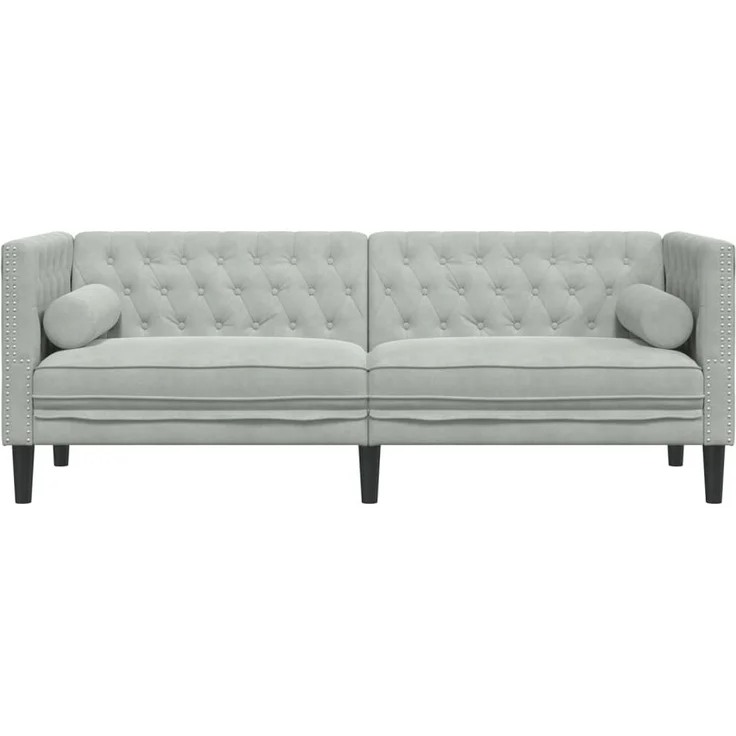 vidaXL Chesterfield-Sofa mit Nackenrollen 3-Sitzer Hellgrau Samt 372693 – Bild 3