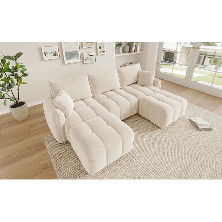 ZUBALIYA L-/U-förmiges wandelbares Ecksofa, 5-Sitzer modulare Sofakombination mit 2 Hockern und Kissen, Chenille-Stoff, Cloud-Sofa, breite Armlehnen, geeignet für Wohnzimmer, Schlafzimmer, Wohnung – Bild 21