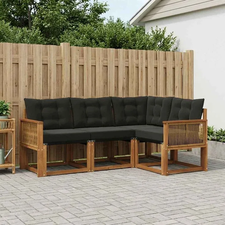 vidaXL Outdoor-Sofagarnitur 4 stk. 4-Sitzer Natur und Schwarz 3381924