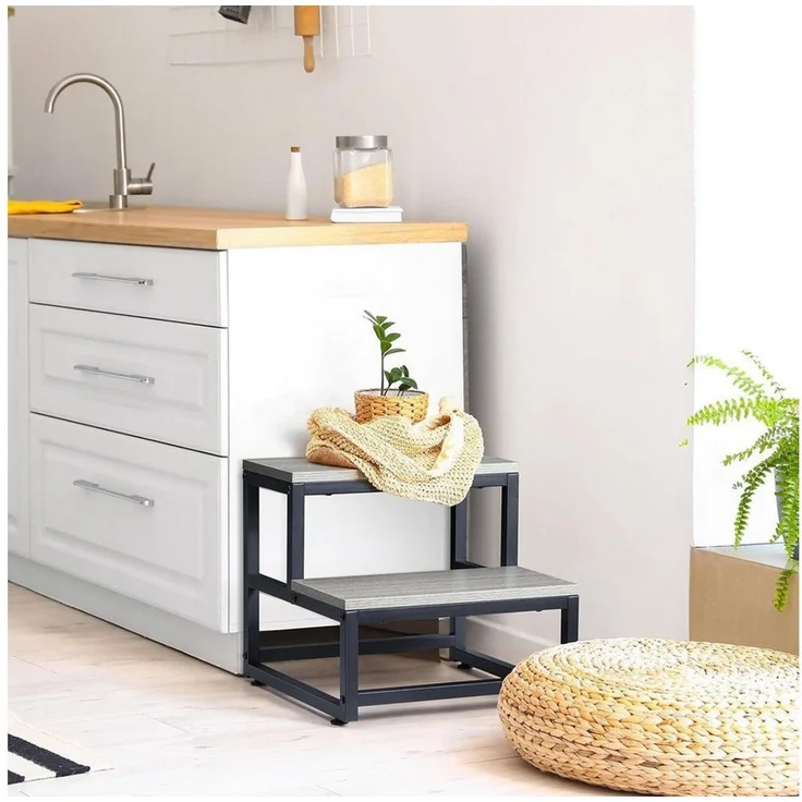 BlingBin Tritthocker Zweistufige Trittstufe aus Metallrahmen & Holzoberfläche, Trittschemel (Badezimmer Hocker, Trittleiter klein, Hocker Metallrahmen, Hocker Holzplatte, 1 St, 38 x 38 x 36 cm Trittleiter klein), Tritthocker bis 227 kg, rutschfest, für... – Bild 3