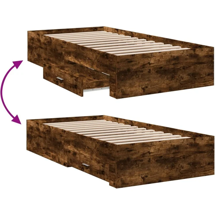 vidaXL Bettgestell mit Schubladen Räuchereiche 75x190 cm Holzwerkstoff 3280444 – Bild 7