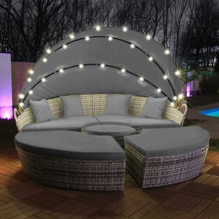 Swing&Harmonie Gartenlounge-Set LED - Sonneninsel Rattan Lounge Polyrattan Sitzgruppe, (Liege Insel), inkl. Abdeckcover – Bild 4