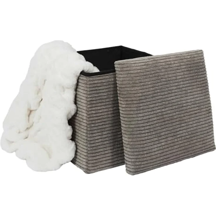 HOME DECO FACTORY, HD0274, Cotele Scott Taupe Faltbare Ottoman-Truhe, Weichheit, Möbel, Sitz, Faltbare Truhe und Bank, 38 x 38 x 38 cm, Sitzhöhe 38 cm, Taupe – Bild 5