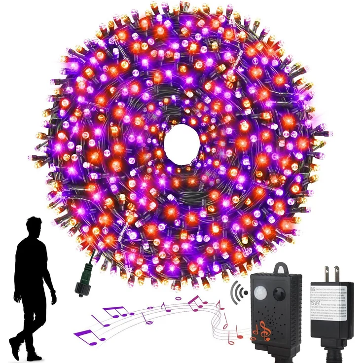 ABC LED-Lichterkette für Außenbereich, 300 LED, orange/lila, wasserdicht – Bild 5