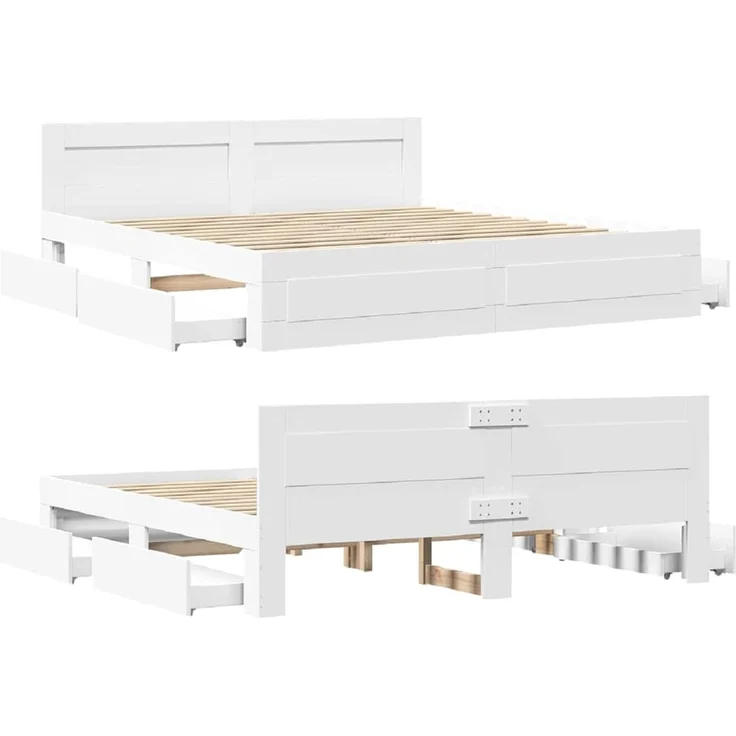 vidaXL Bettrahmen mit Schubladen Weiß 193 x 203 cm Holzwerkstoff 3402859 – Bild 5