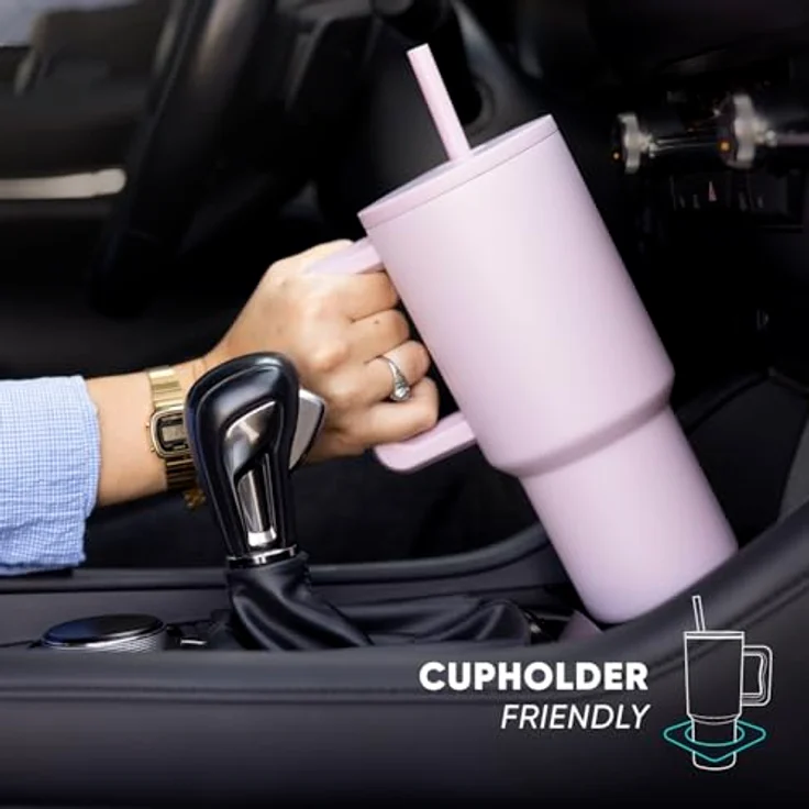 Simple Modern Thermobecher mit Strohhalm und Griff | Isolierter Edelstahl-Trinkbecher Eiskaffee-Reisebecher | Geschenke für Frauen und Männer | Trek | 1180ml | Forest – Bild 3