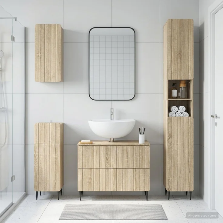 vidaXL 4-teiliges Badezimmer-Schrank-Set ZWOLLE Sonoma-Eiche 3417920 – Bild 1