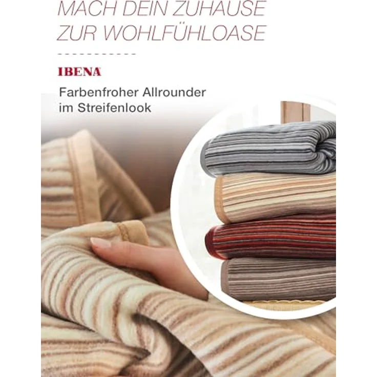 Ibena Malang Wolldecke 150x200 cm - Baumwollmix weich, warm & waschbar, Kuscheldecke Streifen bunt – Bild 6