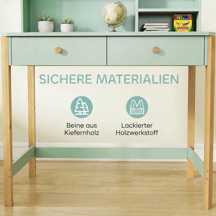 AIYAPLAY Kindertisch, MDF, Kiefernholz, Grün, 90L x 52B x 105H cm – Bild 5