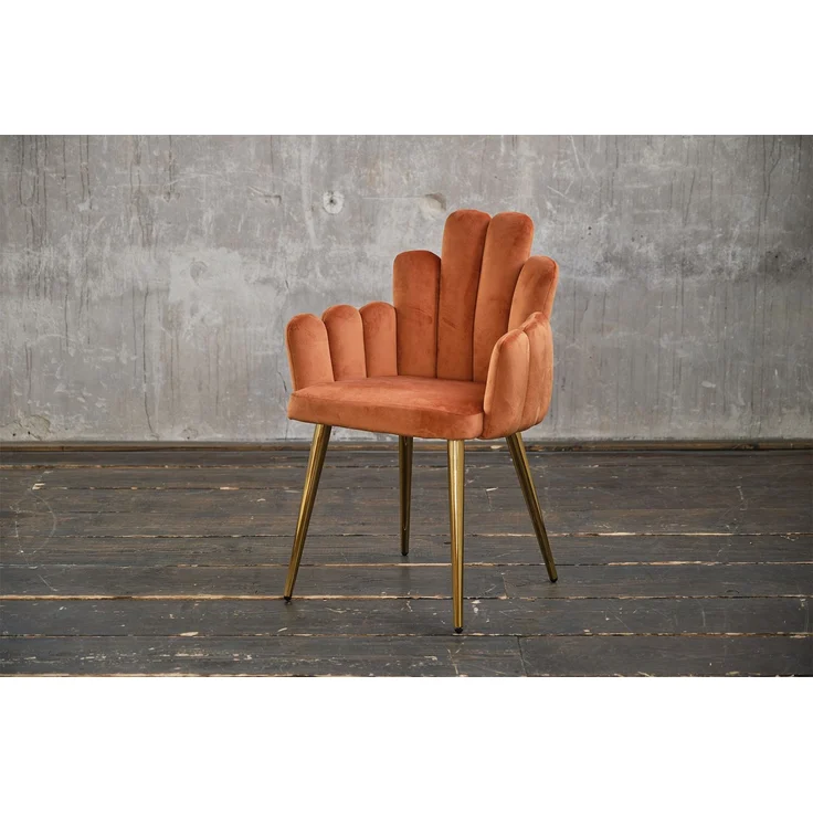KAWOLA Stuhl FREJA Esszimmerstuhl Velvet orange Fuß gold 86 x 55 x 59 cm – Bild 2