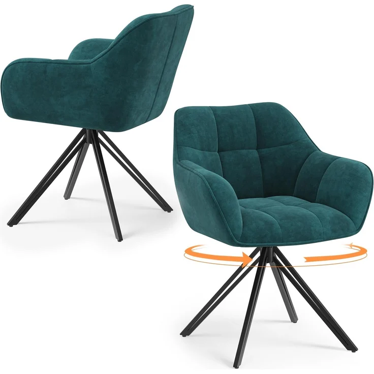 COLAMY Drehstühle für Esszimmer, 2er Set, Drehbare Polsterstühle mit Armlehnen und Rückenlehne, Bequeme Küchenstühle für Wohnzimmer & Essbereich, Grün
